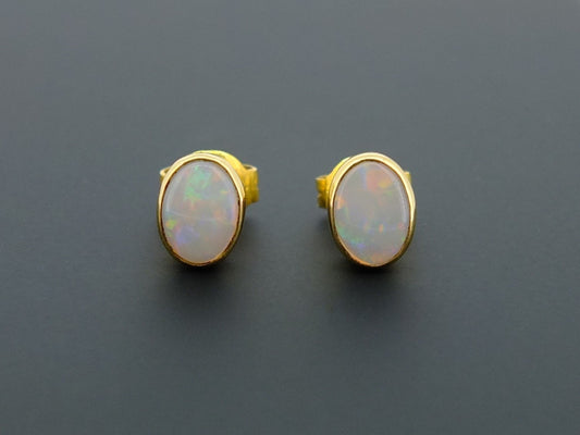 Australian Opal 18 CT Yellow Gold Stud Earrings