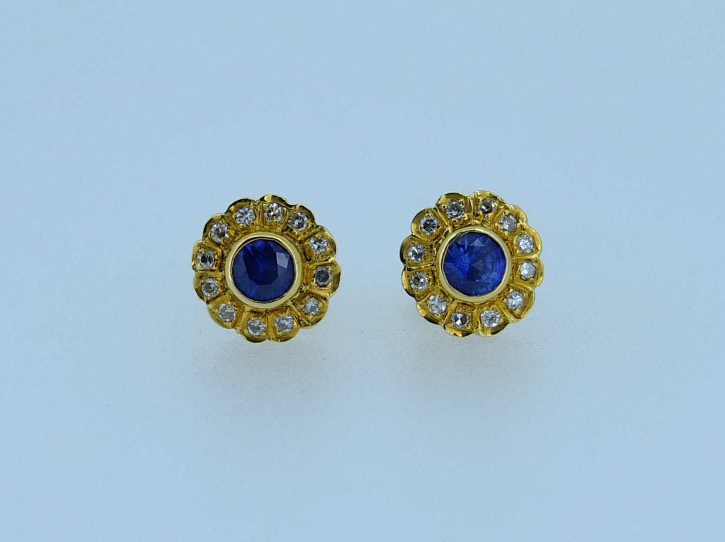 Ceylon Sapphire & Diamond 18 CT Gold  Earrings