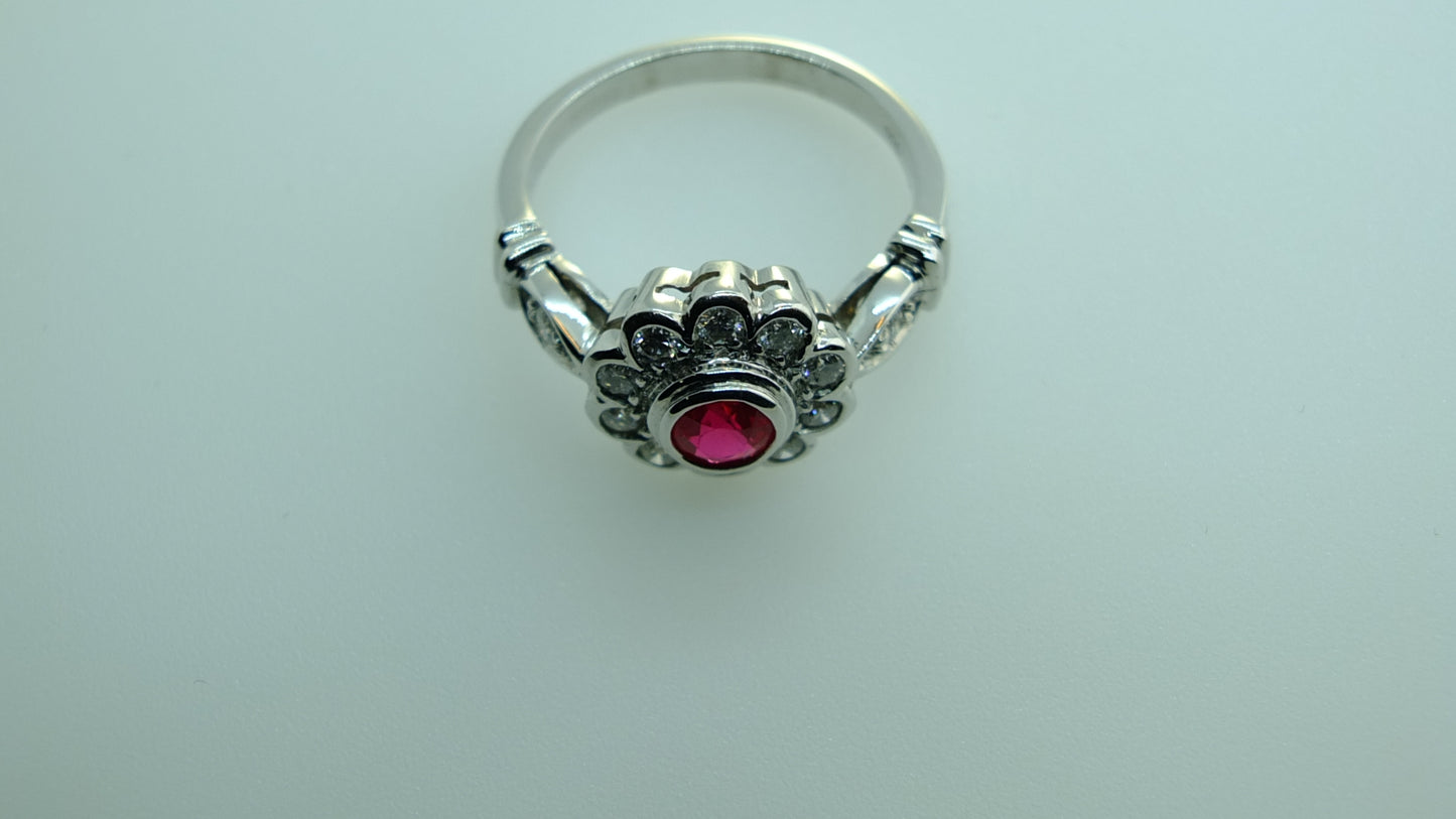 18 CT White Gold Ruby and diamonds ring