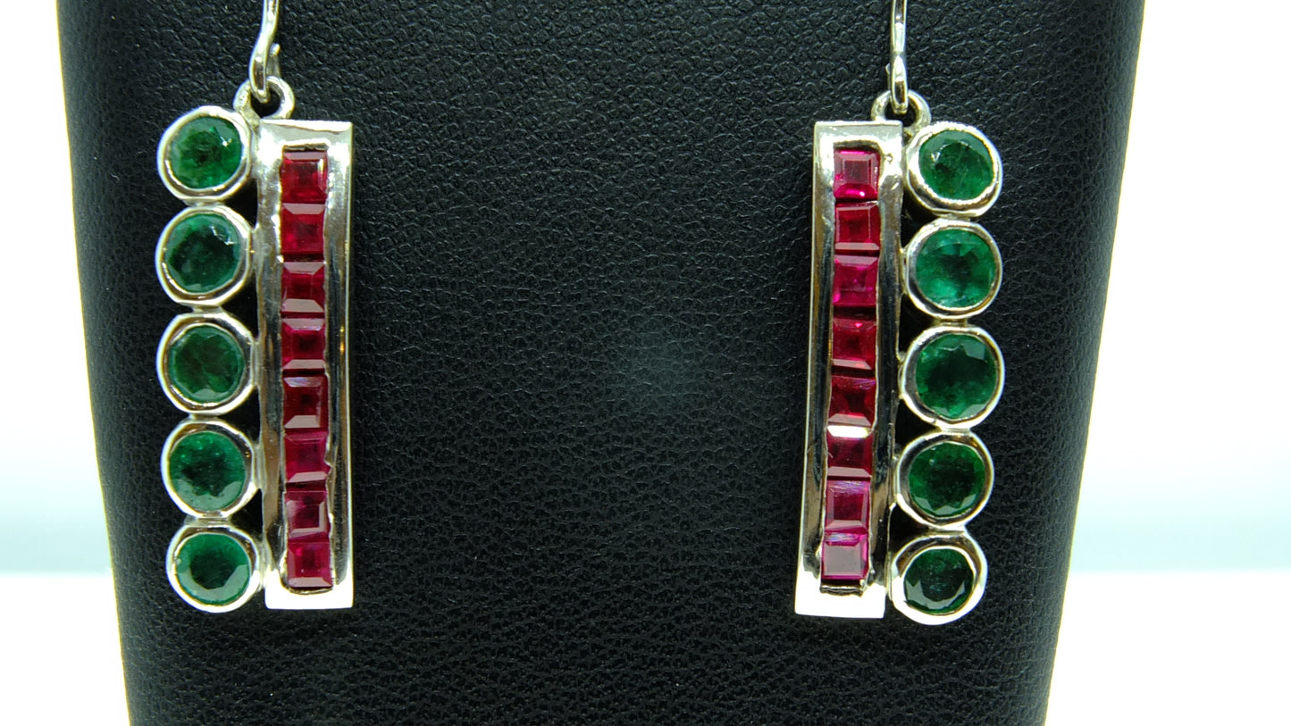 9ct White Gold Set Emerald and Ruby Earrings