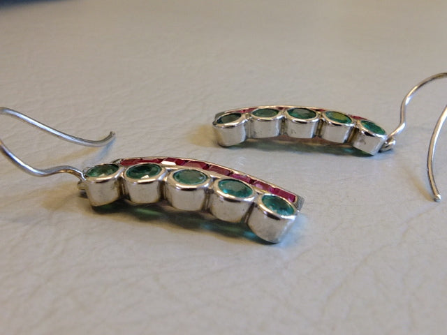 9ct White Gold Set Emerald and Ruby Earrings