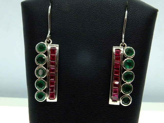 9ct White Gold Set Emerald and Ruby Earrings