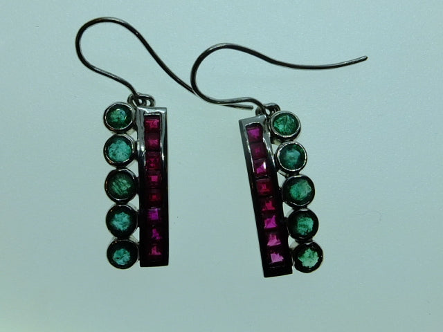 9ct White Gold Set Emerald and Ruby Earrings