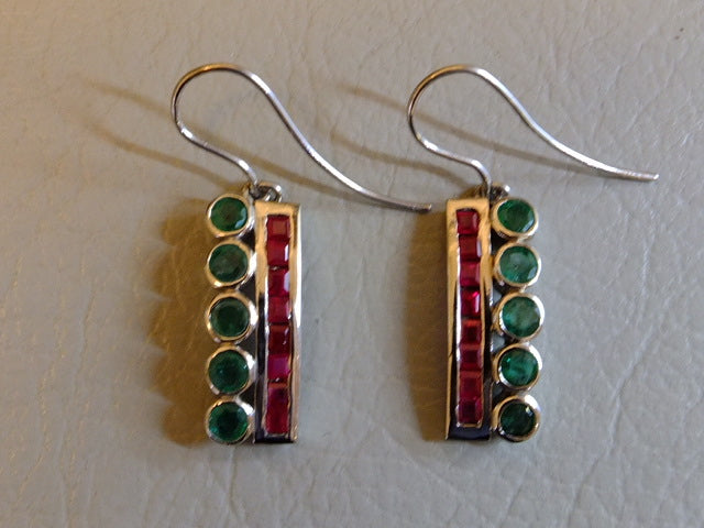 9ct White Gold Set Emerald and Ruby Earrings