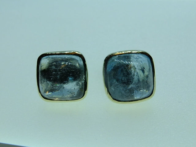 Aquamarine Cabochon and Silver Earrings