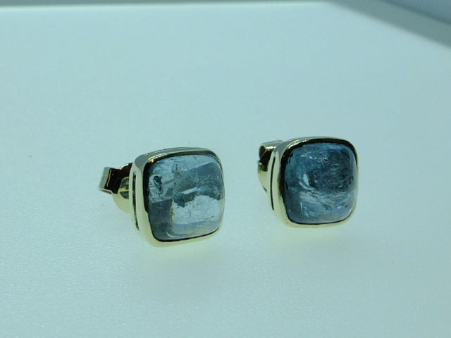 Aquamarine Cabochon and Silver Earrings