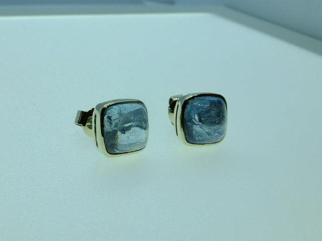 Aquamarine Cabochon and Silver Earrings
