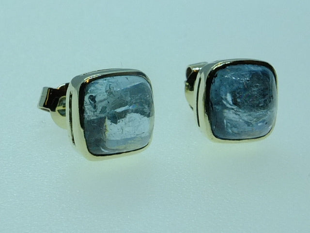 Aquamarine Cabochon and Silver Earrings