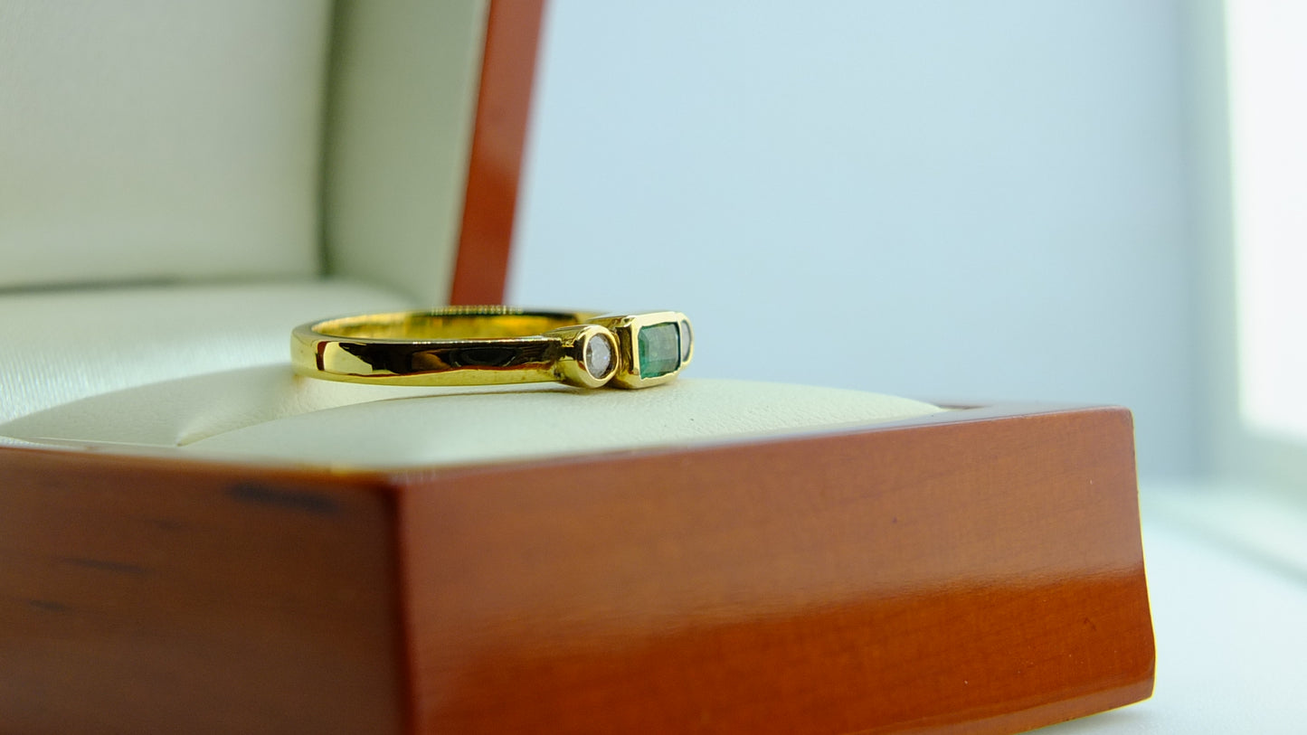 Emerald and Diamond 9ct Yellow Gold Ring SOLD OUT