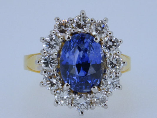 5.48 CT Cornflower Blue Sapphire  1.78 CT diamonds 18 ct gold ring SOLD OUT