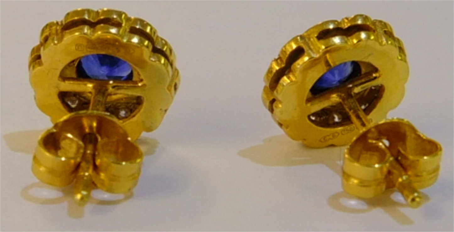 Ceylon Sapphire & Diamond 18 CT Gold  Earrings